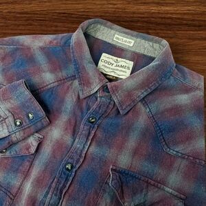Cody‎ James Regular Fit Western Shirt Size Large Purple Plaid Pearl Snap Casual